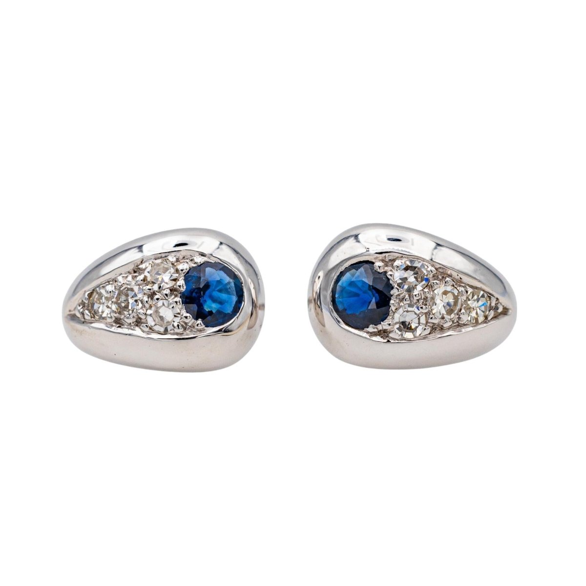 Boucles d'oreilles Puces en or blanc, shapirs et diamants - Castafiore