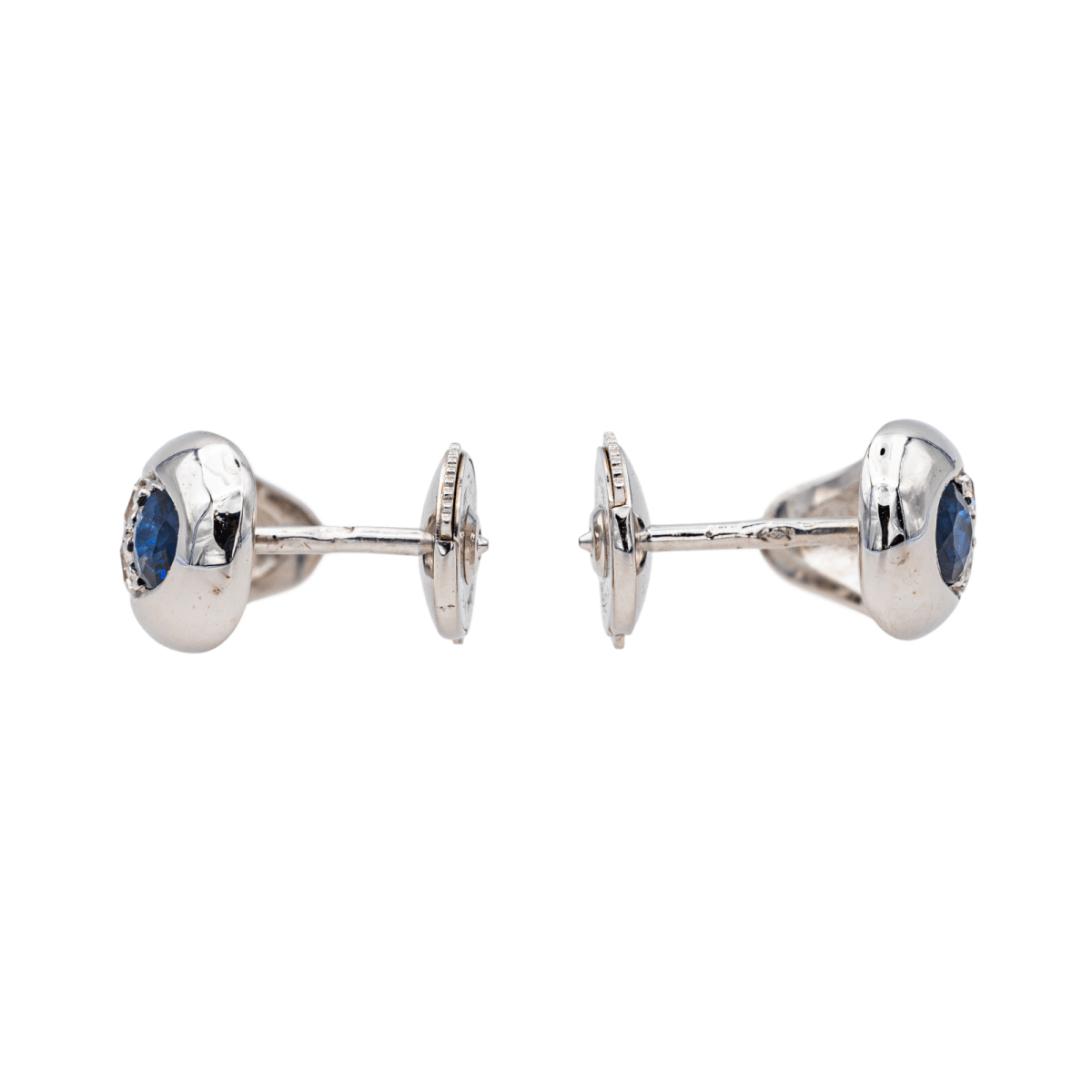 Boucles d'oreilles Puces en or blanc, shapirs et diamants - Castafiore