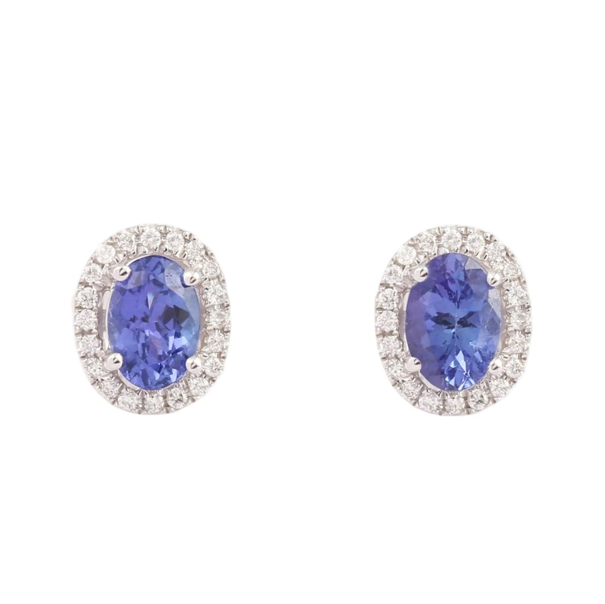 Boucles d'oreilles Puces en or blanc, tanzanites et diamants - Castafiore