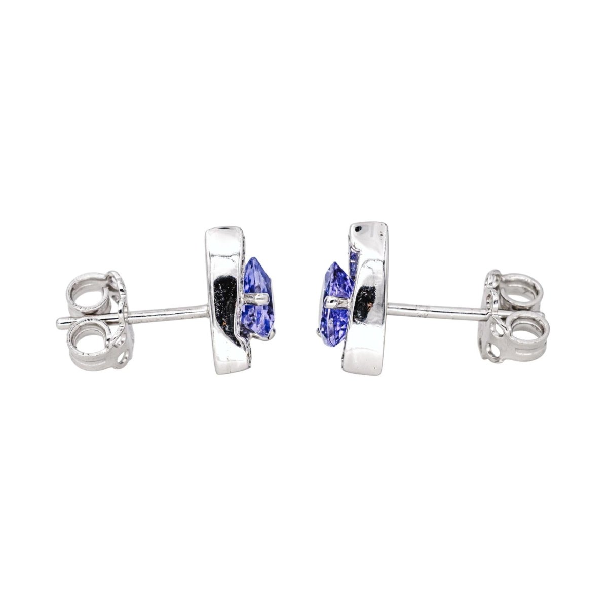 Boucles d'oreilles Puces en or blanc, tanzanites et diamants - Castafiore