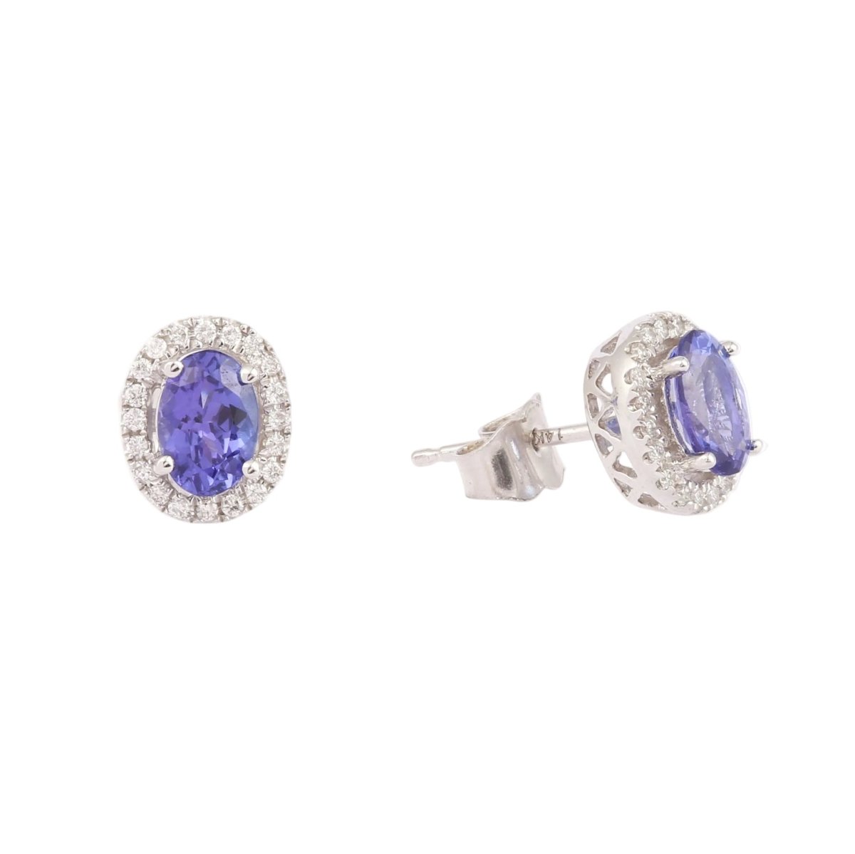 Boucles d'oreilles Puces en or blanc, tanzanites et diamants - Castafiore