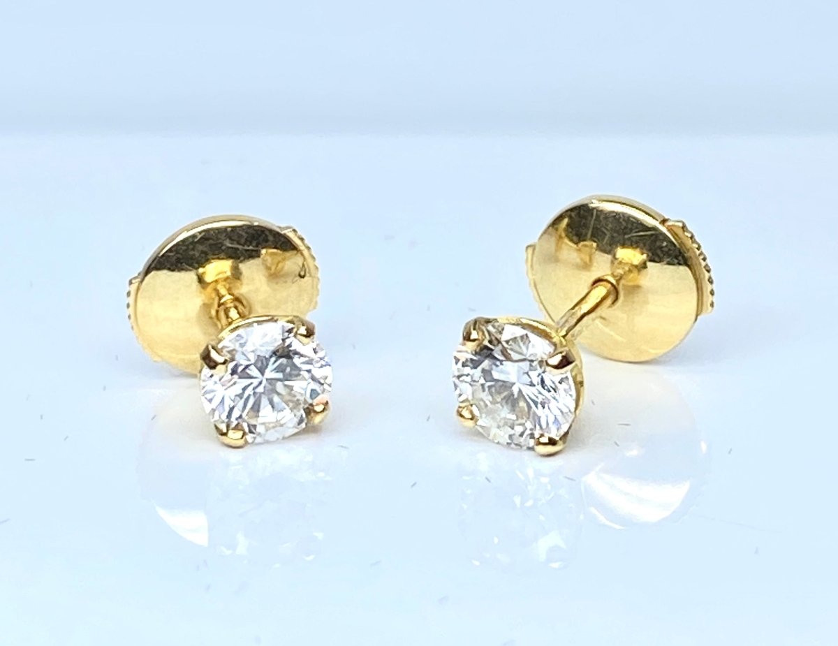 Boucles d’oreilles puces en or jaune 18 carats, diamants 2x 0,50 carats - Castafiore