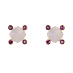 Boucles d'oreilles Puces en or jaune, calcédoines et grenats - Castafiore