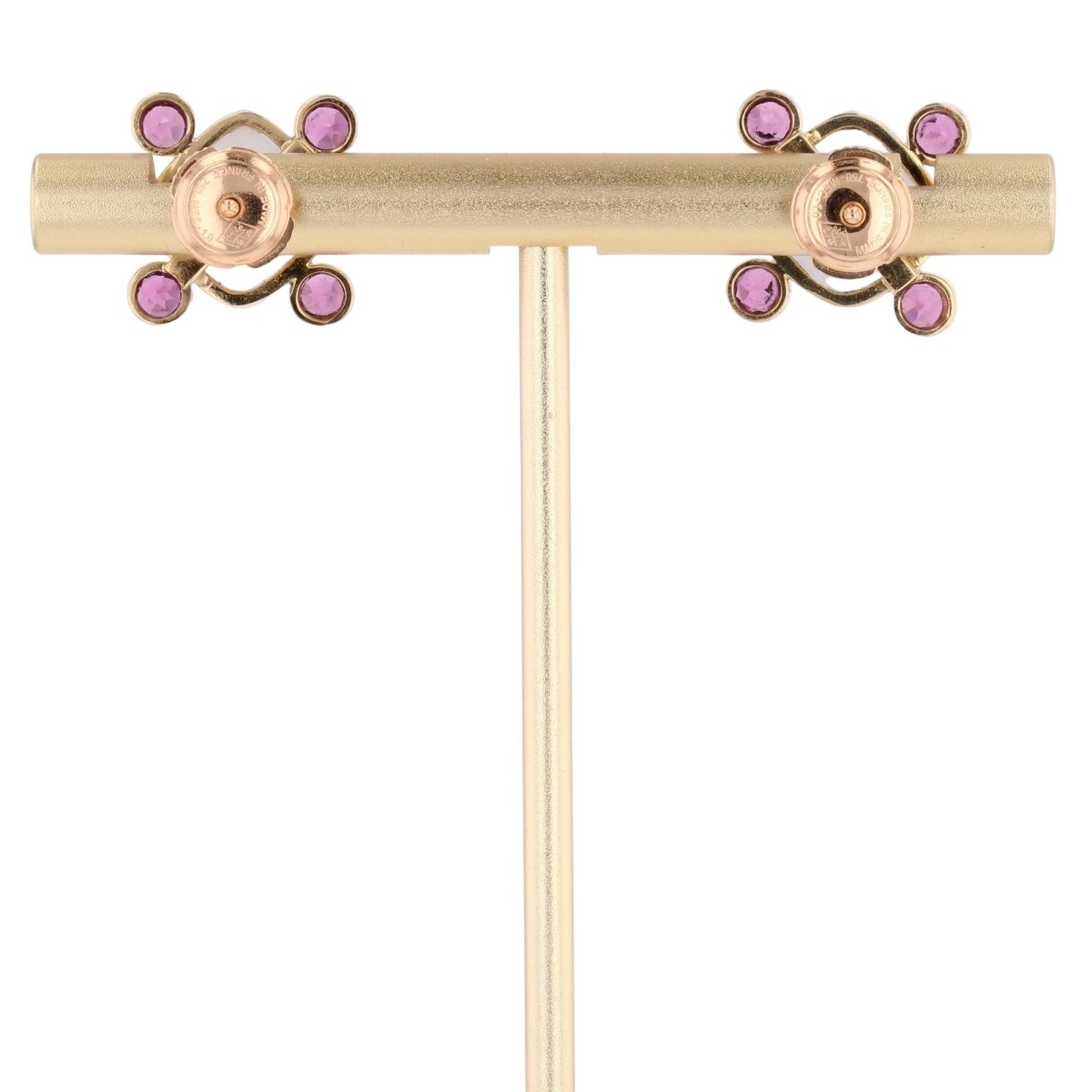 Boucles d'oreilles Puces en or jaune, calcédoines et grenats - Castafiore