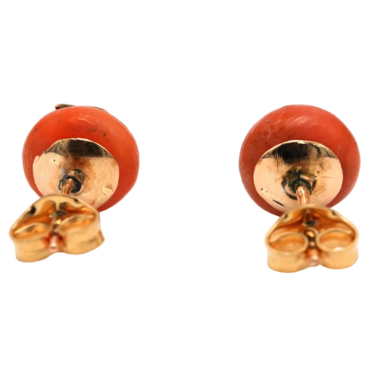 Boucles d'oreilles Puces en or jaune, corail et perles - Castafiore