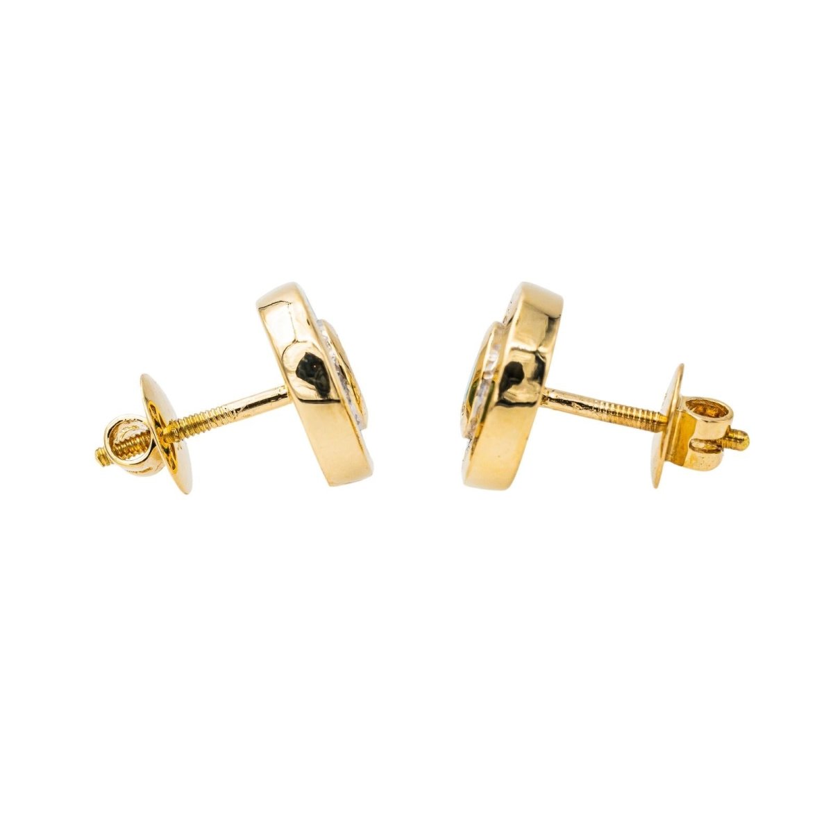 Boucles d'oreilles Puces en or jaune, émeraudes et diamants - Castafiore