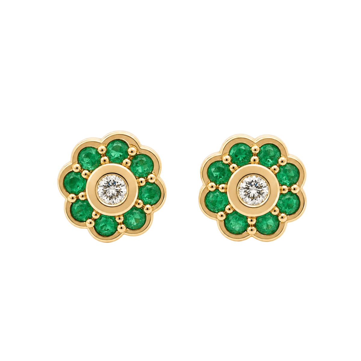 Boucles d'oreilles Puces en or jaune, émeraudes et diamants - Castafiore