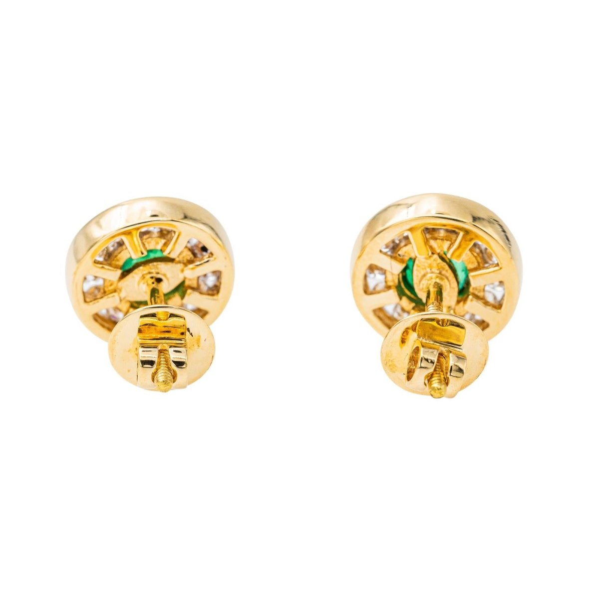 Boucles d'oreilles Puces en or jaune, émeraudes et diamants - Castafiore