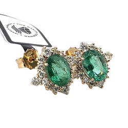 Boucles d'oreilles Puces en or jaune, émeraudes et diamants - Castafiore