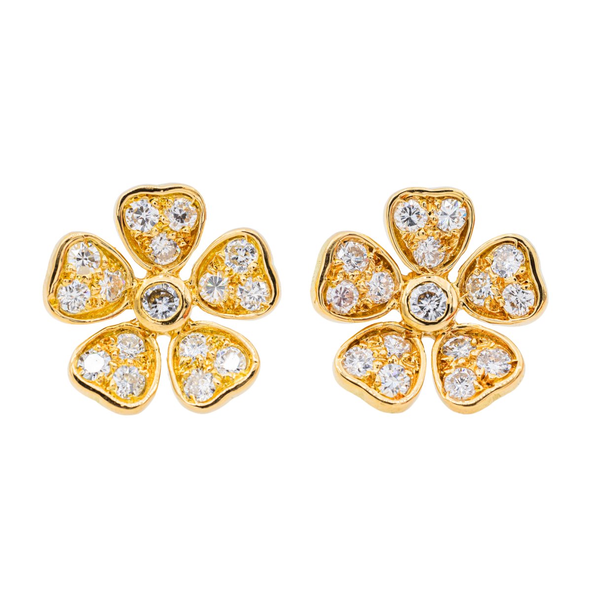 Boucles d'oreilles puces en or jaune et diamants - Castafiore