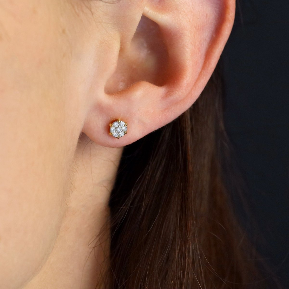 Ear chips yellow gold flower diamonds