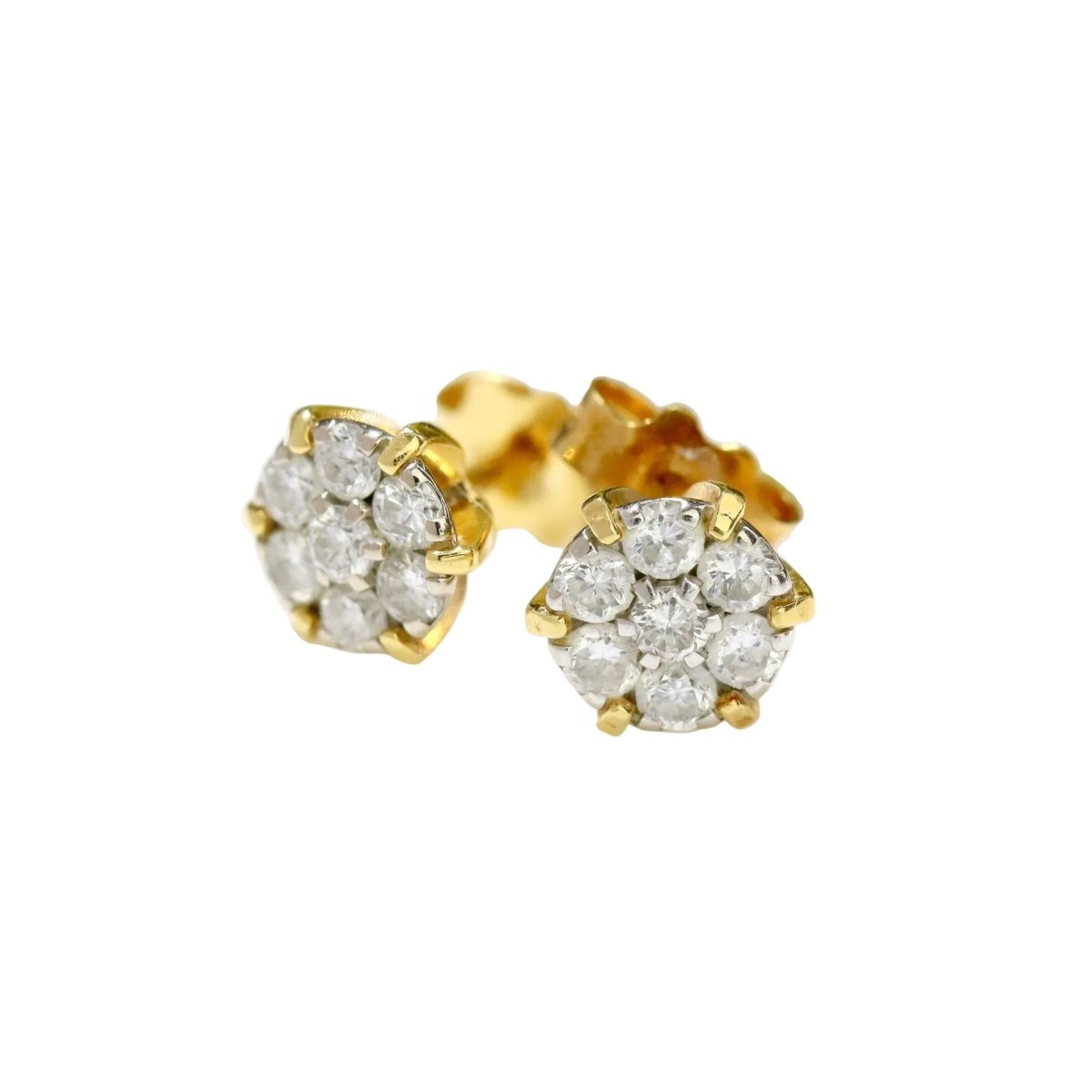 Ear chips yellow gold flower diamonds