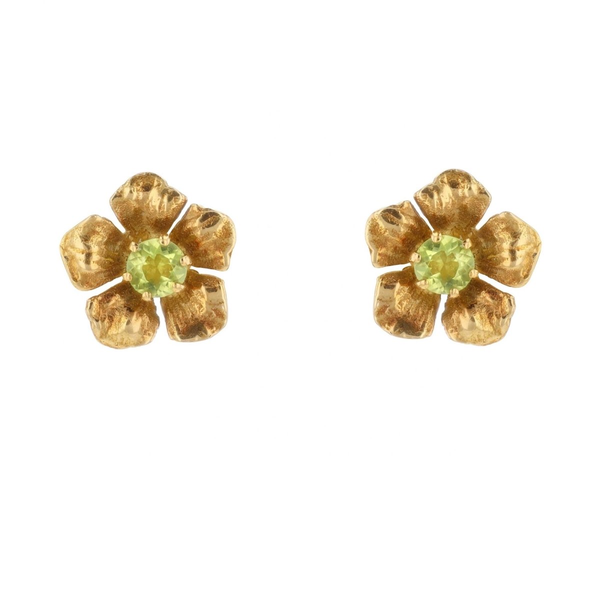 Boucles d'oreilles Puces en or jaune et péridots - Castafiore