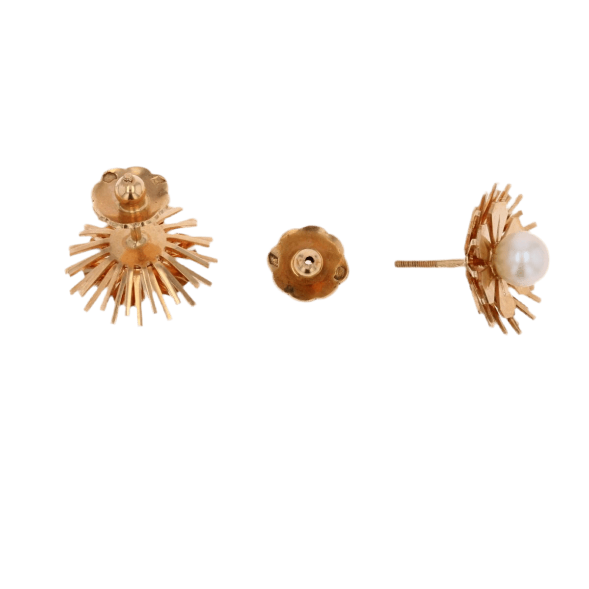 Boucles d'oreilles Puces en or jaune et perles - Castafiore