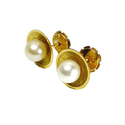Boucles d'oreilles Puces en or jaune et perles - Castafiore