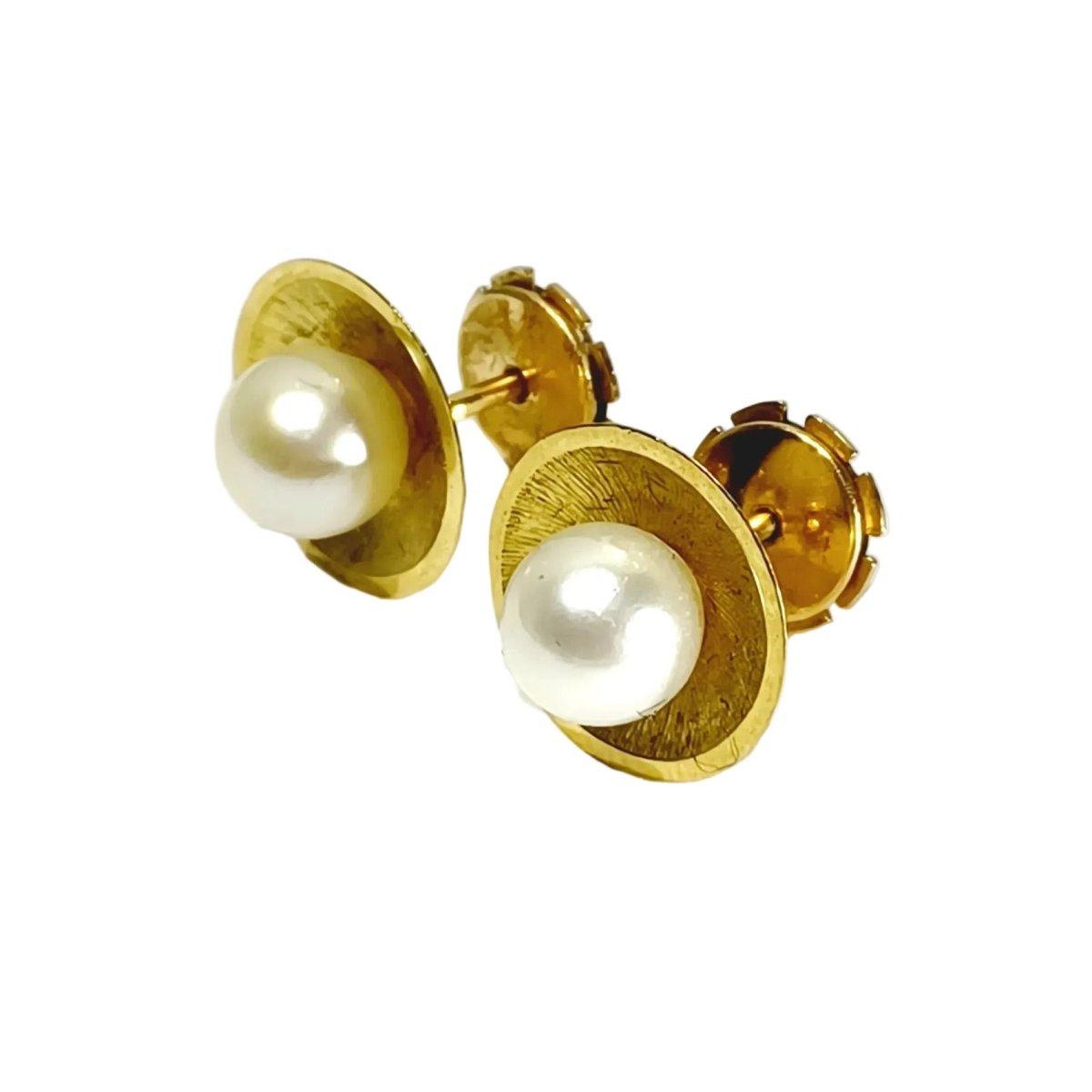 Boucles d'oreilles Puces en or jaune et perles - Castafiore