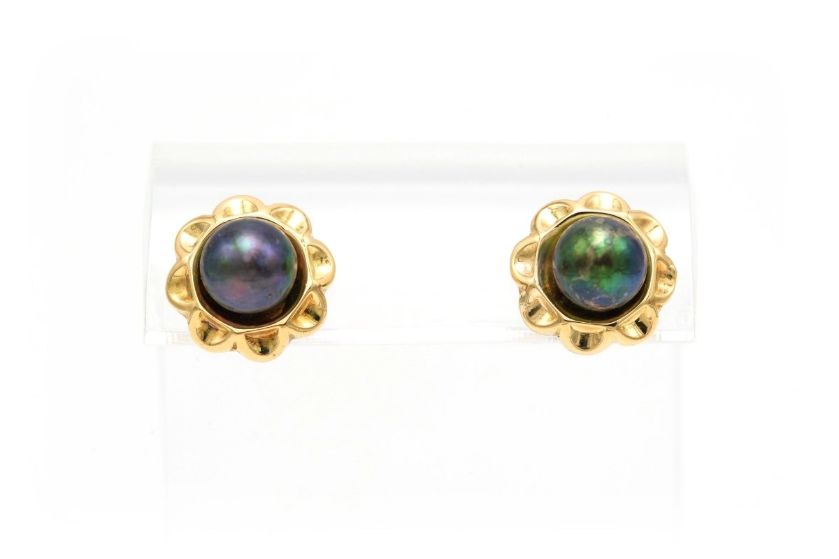 Boucles d'oreilles Puces en or jaune et perles - Castafiore