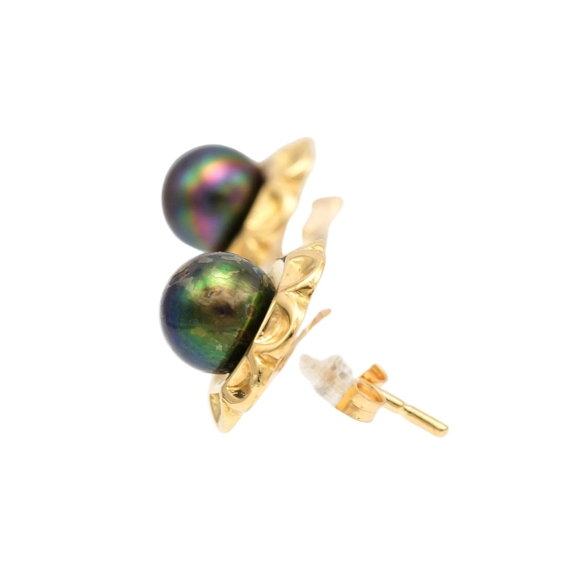 Boucles d'oreilles Puces en or jaune et perles - Castafiore