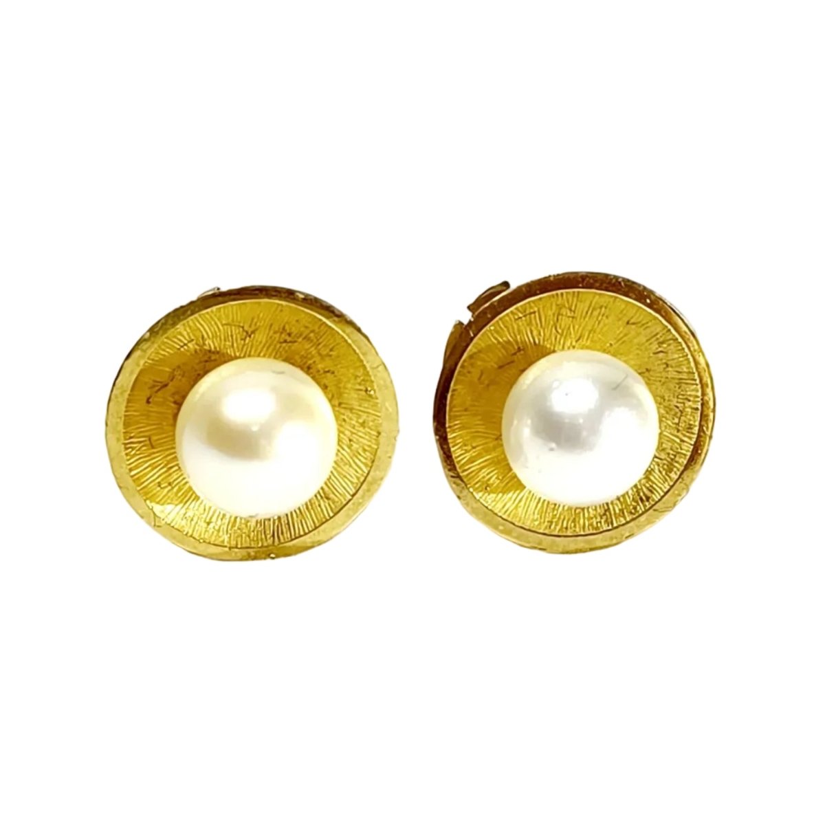 Boucles d'oreilles Puces en or jaune et perles - Castafiore