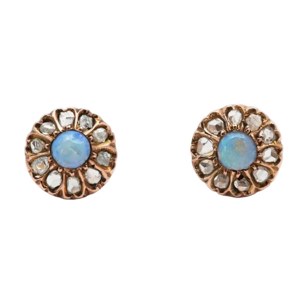 Boucles d'oreilles Puces en or jaune, opales et diamants - Castafiore
