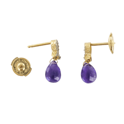 Boucles d'oreilles Puces en or jaune, or blanc et améthystes - Castafiore