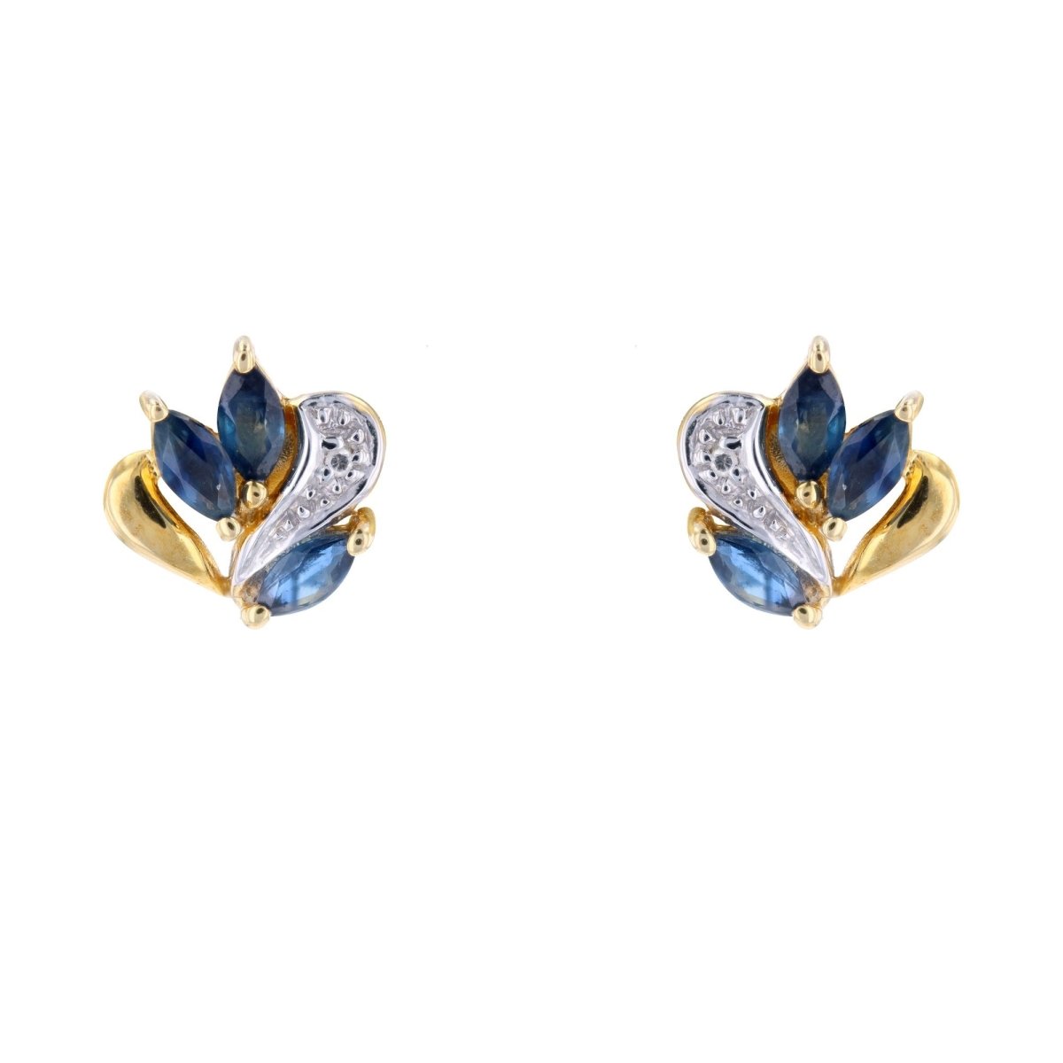 Ear chips yellow gold diamonds shuttle sapphires