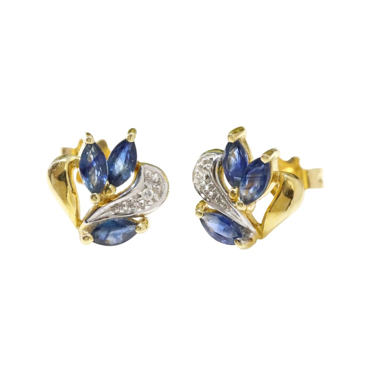 Ear chips yellow gold diamonds shuttle sapphires