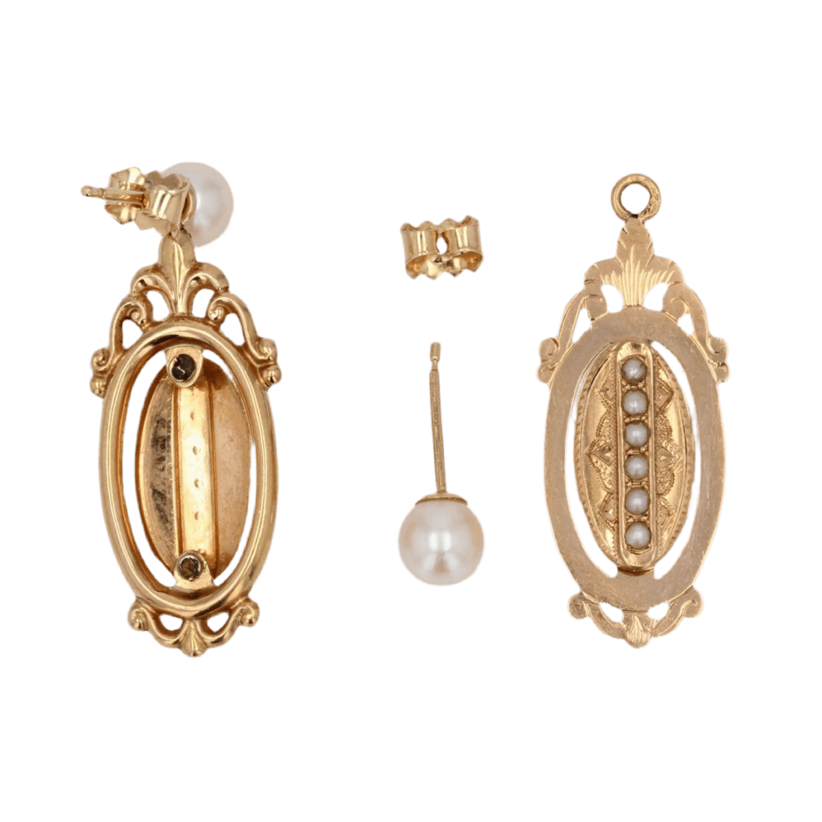 Boucles d'oreilles Puces en or jaune, or rose et perles - Castafiore