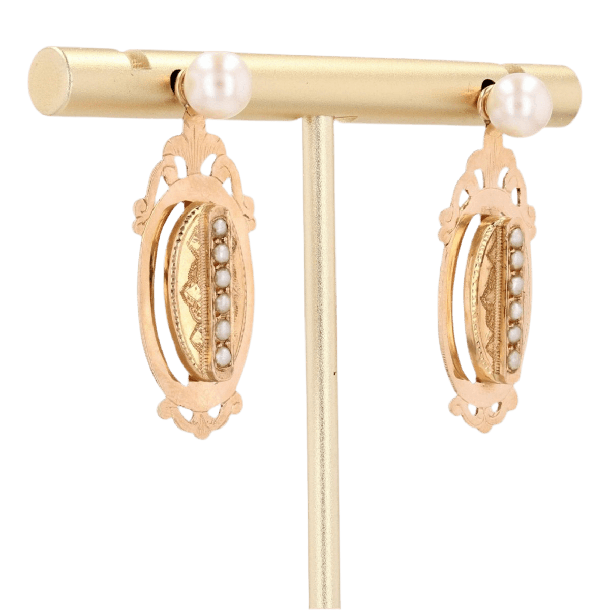 Boucles d'oreilles Puces en or jaune, or rose et perles - Castafiore