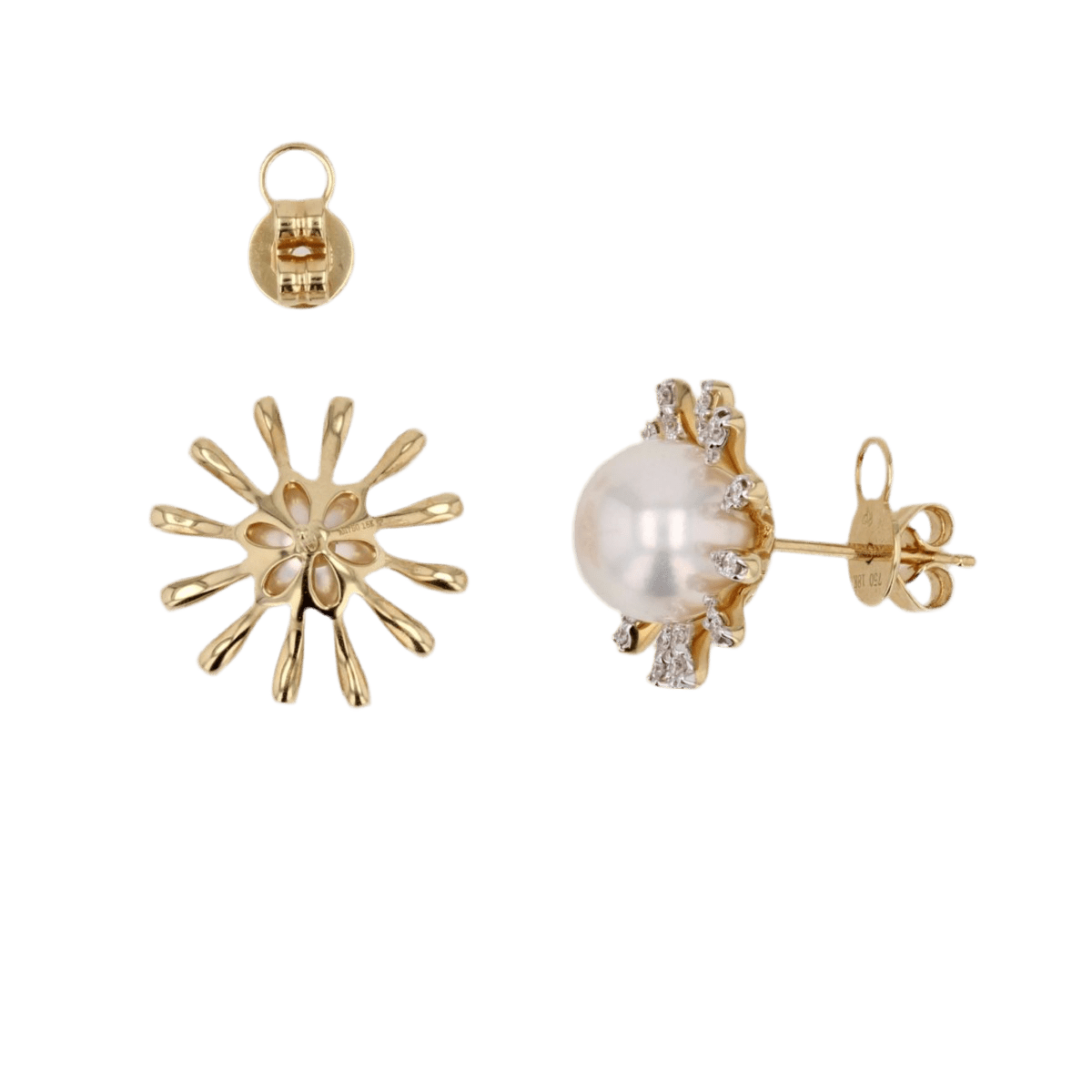 Boucles d'oreilles Puces en or jaune, perle et diamants - Castafiore