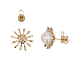 Boucles d'oreilles Puces en or jaune, perle et diamants - Castafiore