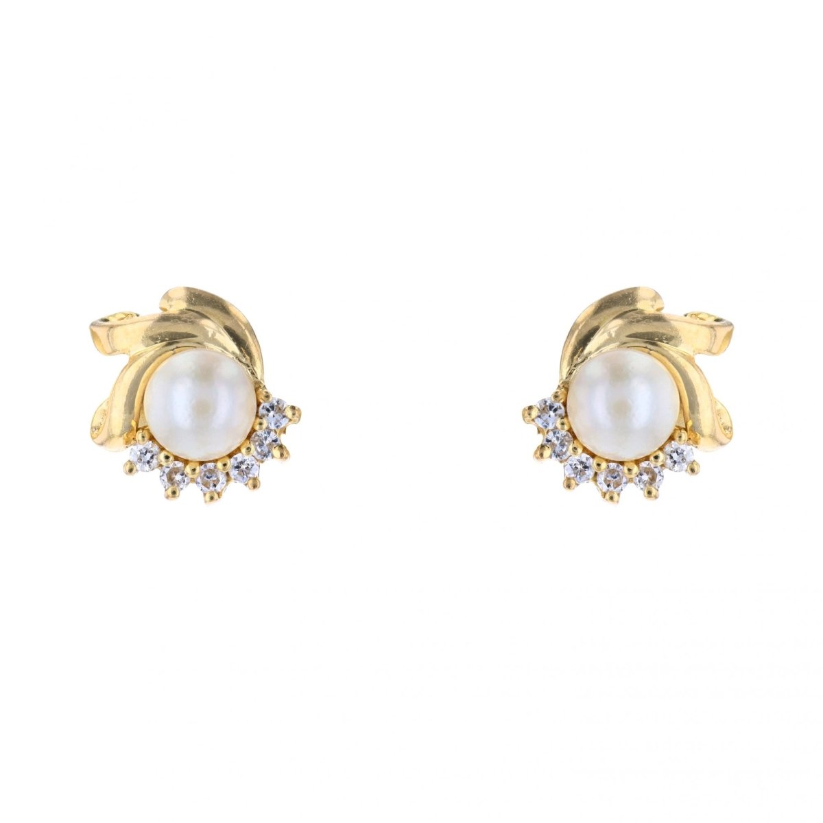 Boucles d'oreilles Puces en or jaune, perles de culture, et saphirs - Castafiore