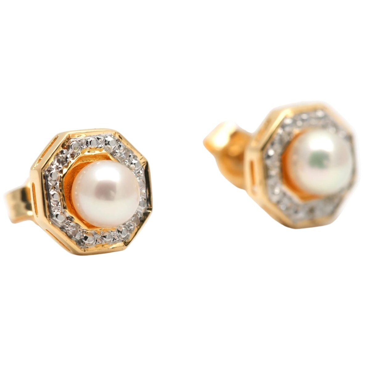 Boucles d'oreilles Puces en or jaune, perles et diamants - Castafiore