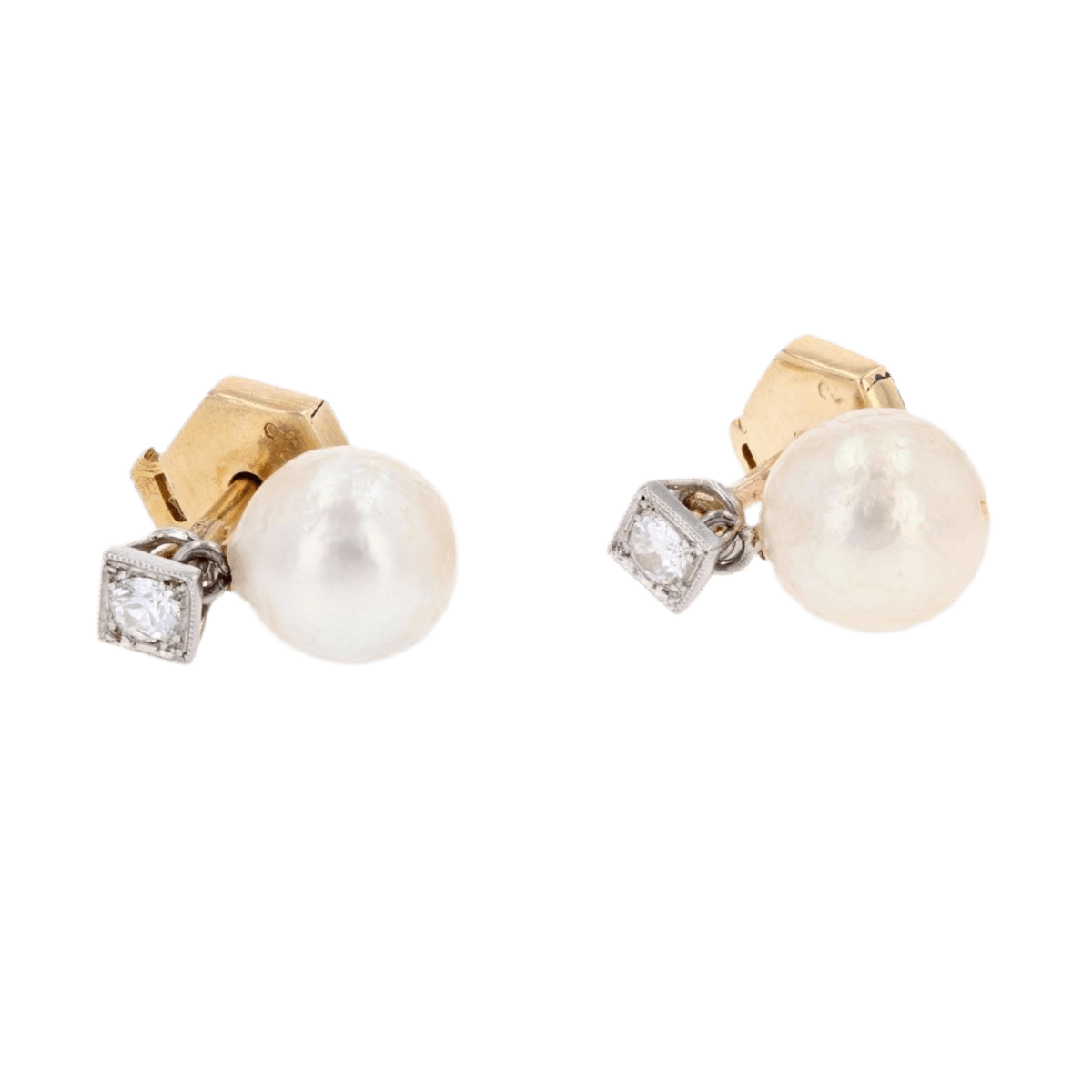 Boucles d'oreilles Puces en or jaune, perles et diamants - Castafiore