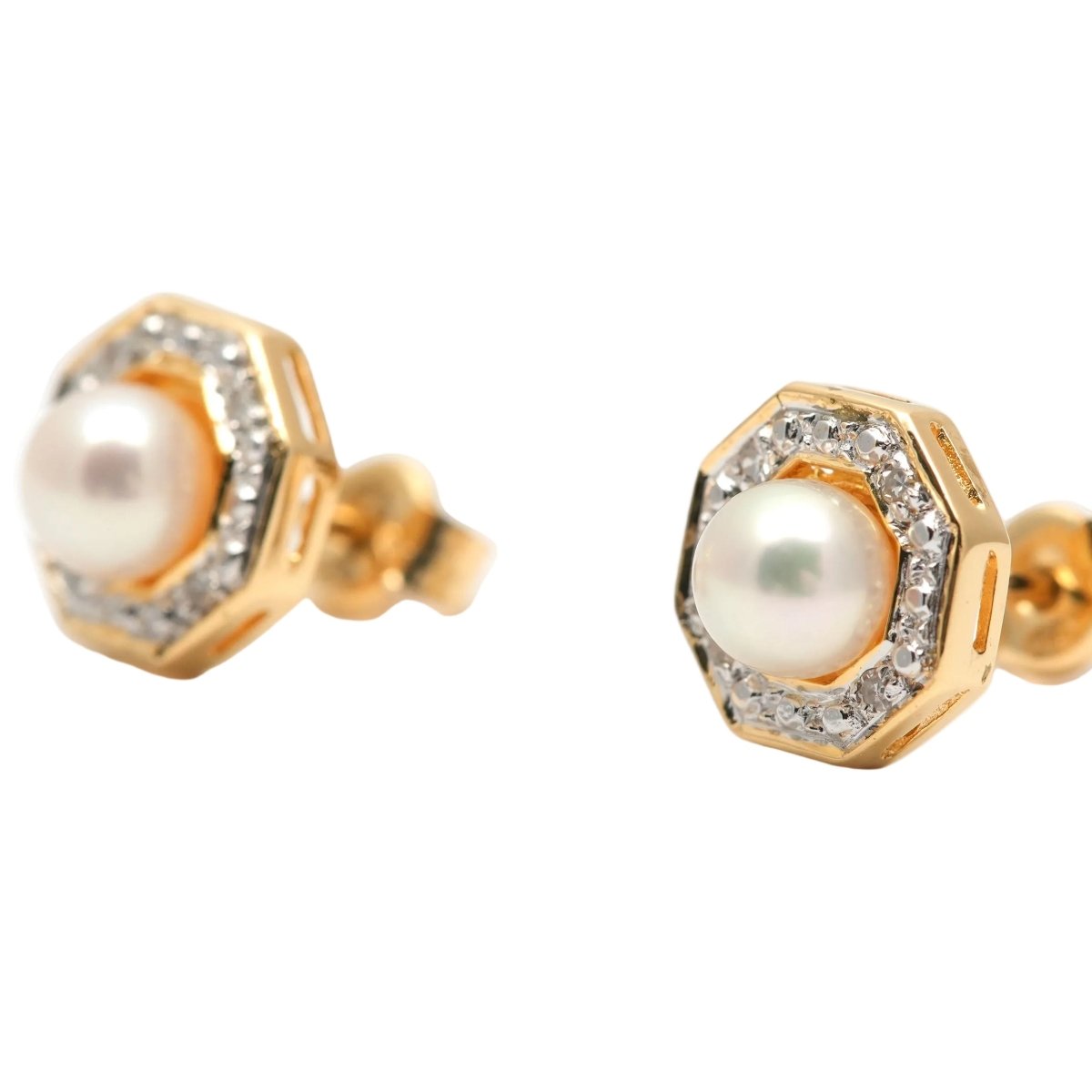 Boucles d'oreilles Puces en or jaune, perles et diamants - Castafiore