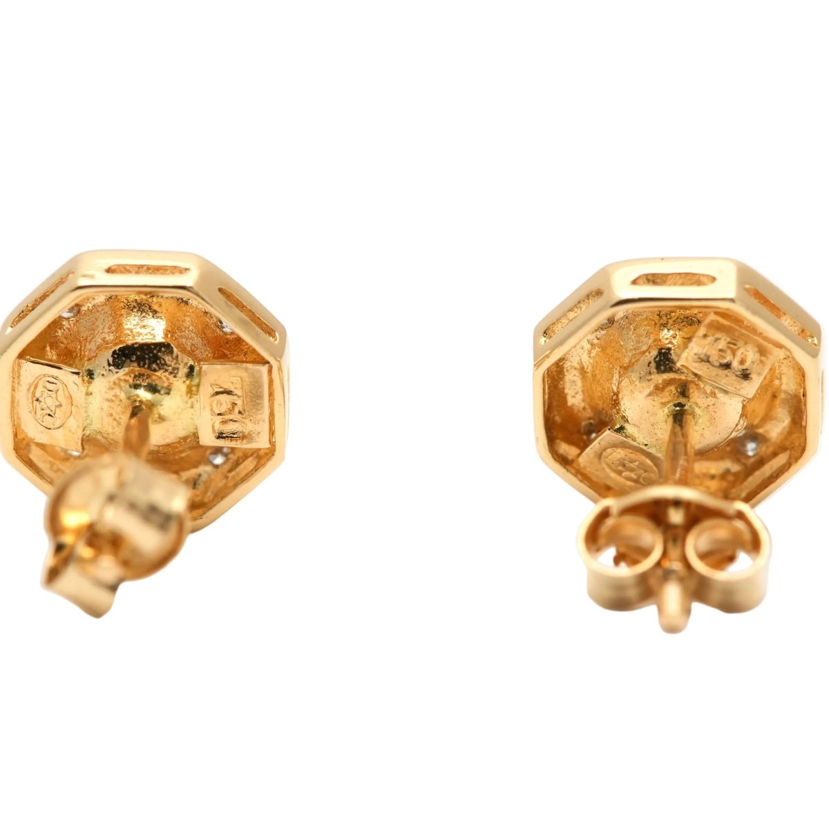 Boucles d'oreilles Puces en or jaune, perles et diamants - Castafiore
