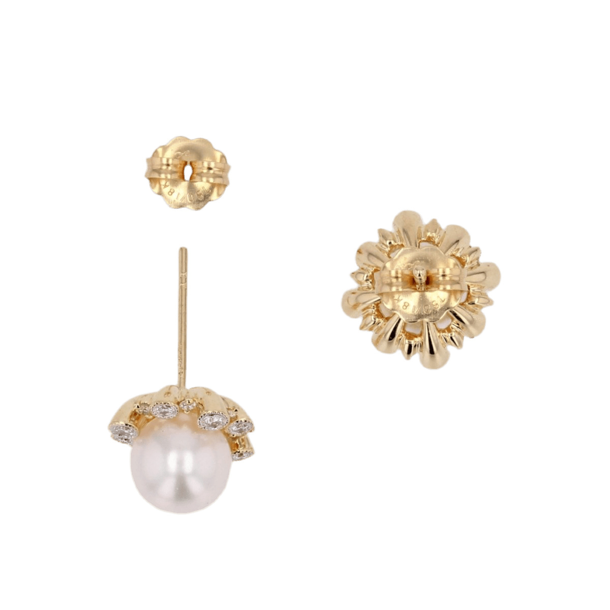 Boucles d'oreilles Puces en or jaune, perles et diamants - Castafiore