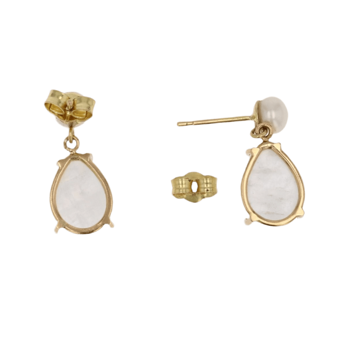 Boucles d'oreilles Puces en or jaune, perles et pierres de lune - Castafiore