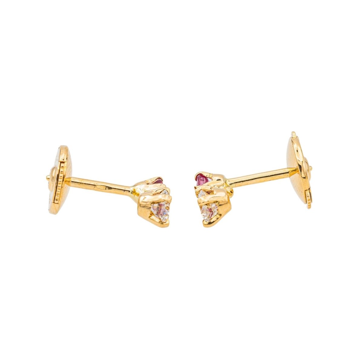 Boucles d'oreilles Puces en or jaune, rubis et diamants - Castafiore