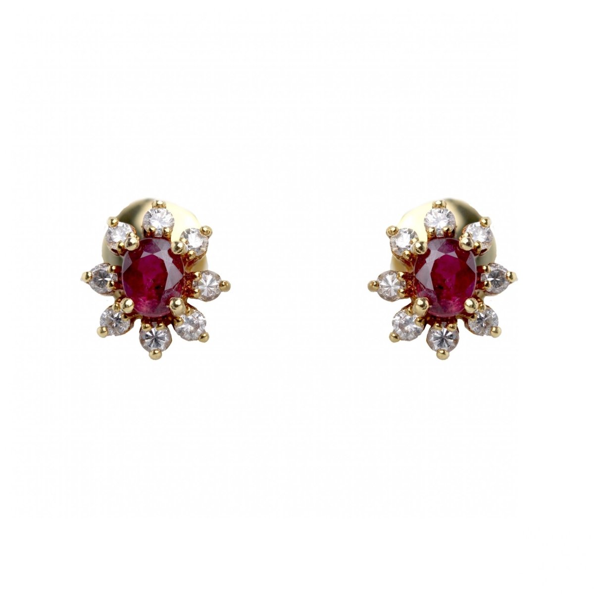Boucles d'oreilles Puces en or jaune, rubis et diamants - Castafiore