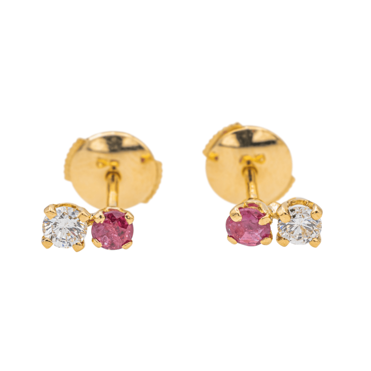 Boucles d'oreilles Puces en or jaune, rubis et diamants - Castafiore