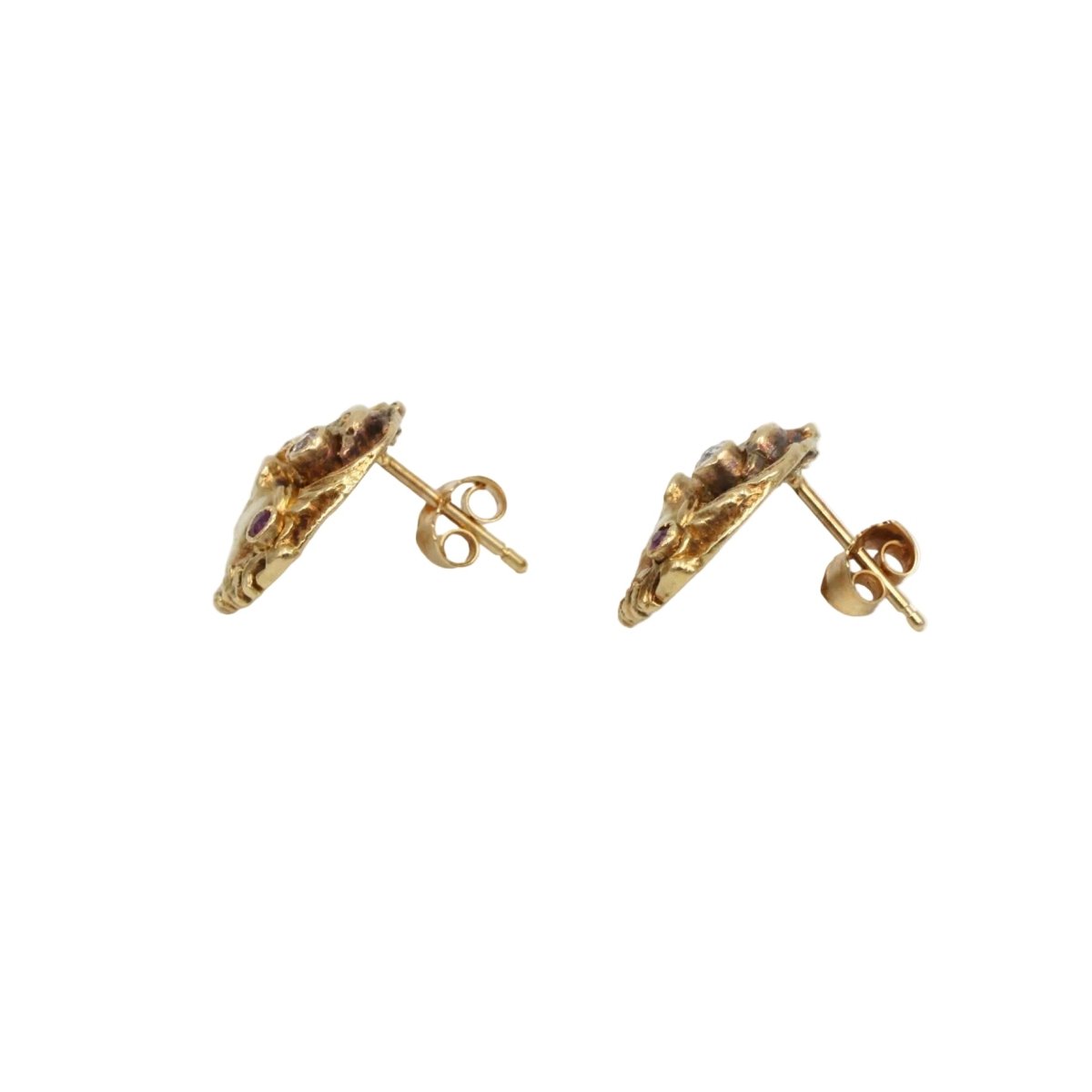 Boucles d'oreilles Puces en or jaune, rubis et diamants - Castafiore