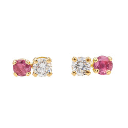 Boucles d'oreilles Puces en or jaune, rubis et diamants - Castafiore