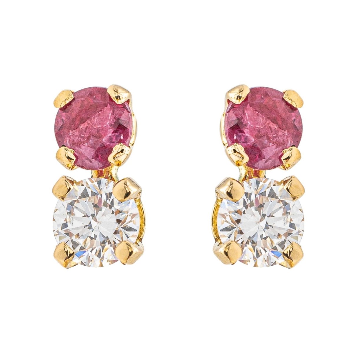 Boucles d'oreilles Puces en or jaune, rubis et diamants - Castafiore