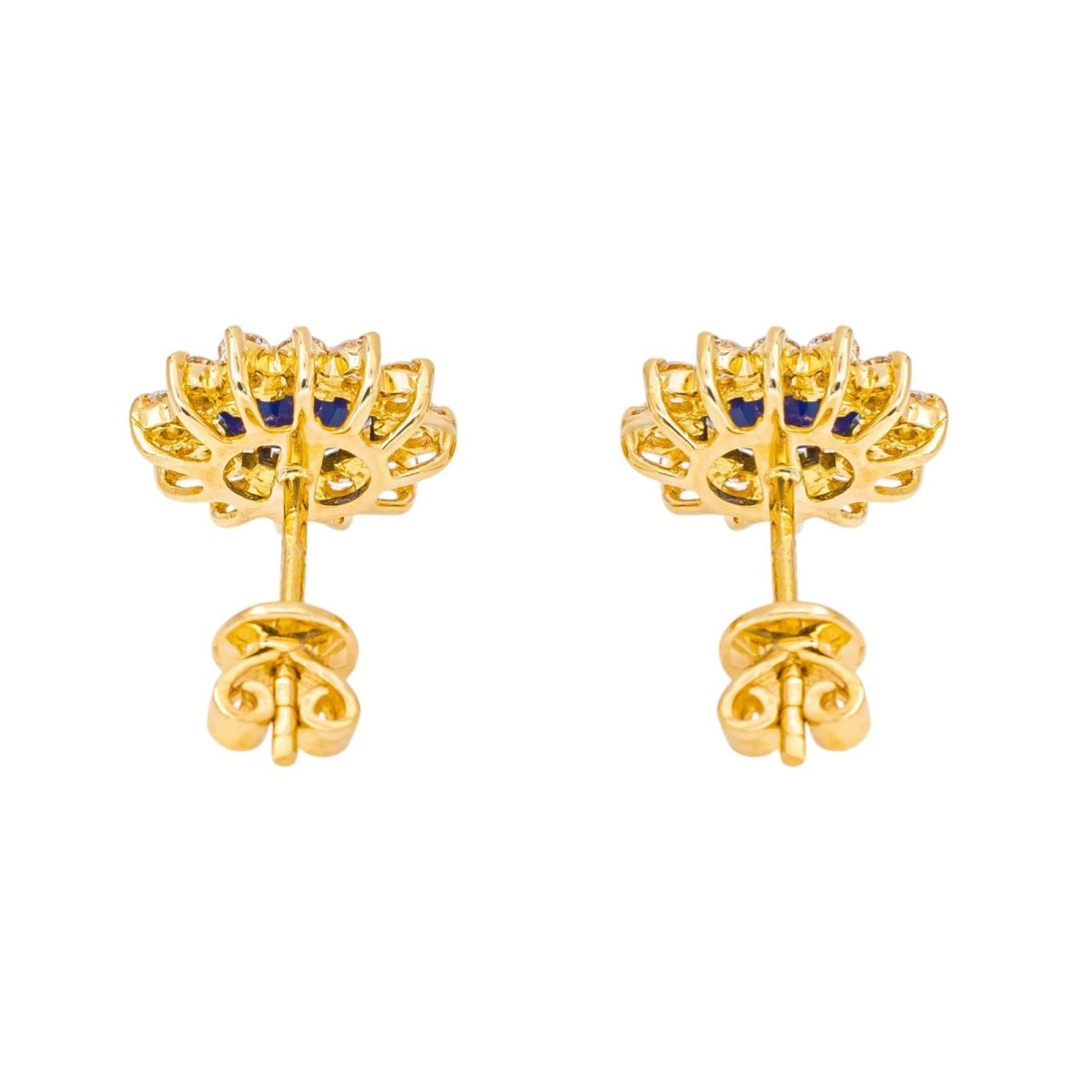 Boucles d'oreilles Puces en or jaune, saphirs et diamants - Castafiore