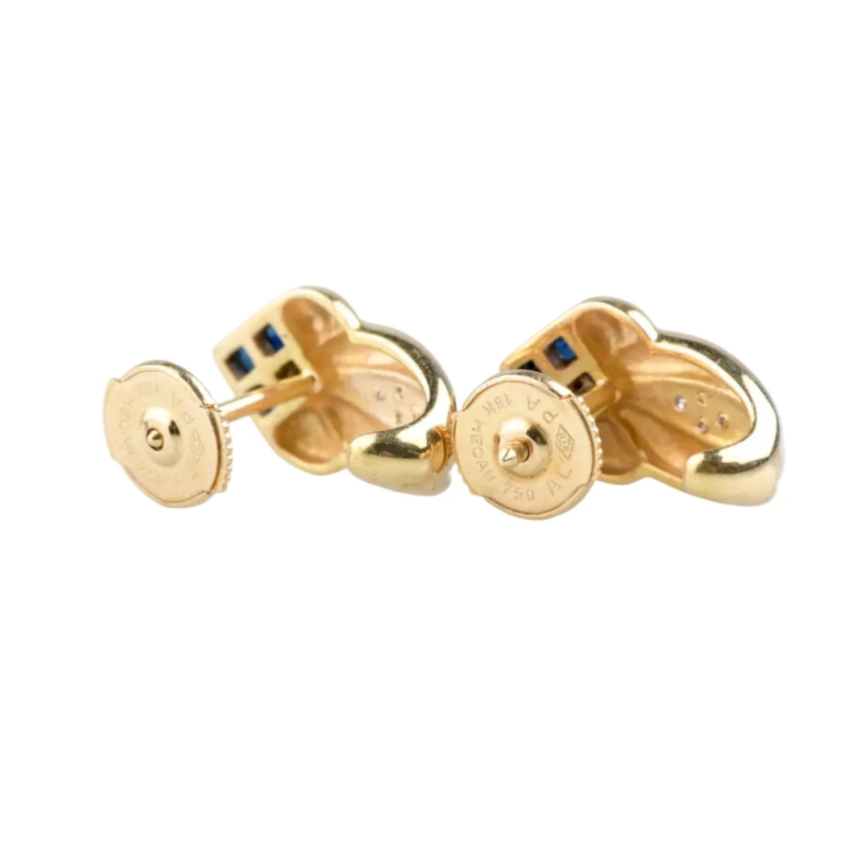 Boucles d’oreilles Puces en or jaune, saphirs et diamants - Castafiore