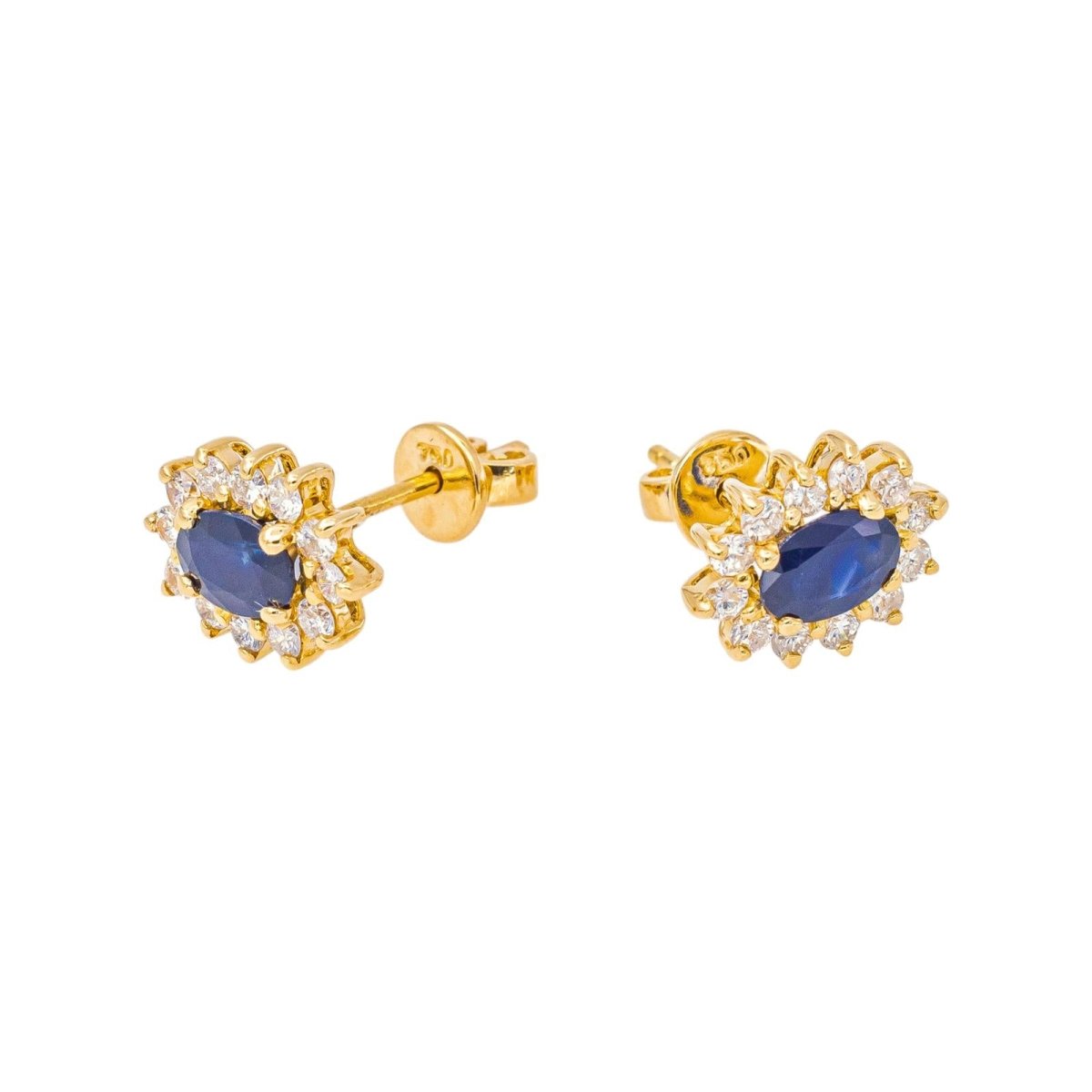 Boucles d'oreilles Puces en or jaune, saphirs et diamants - Castafiore