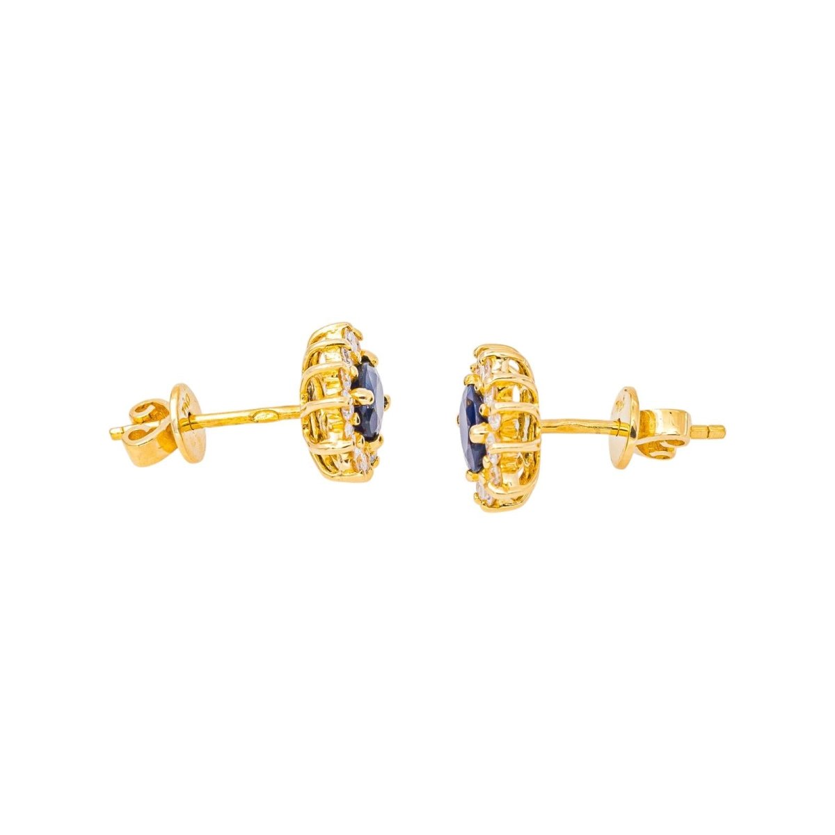 Boucles d'oreilles Puces en or jaune, saphirs et diamants - Castafiore