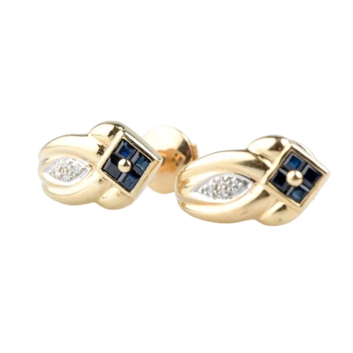 Boucles d’oreilles Puces en or jaune, saphirs et diamants - Castafiore
