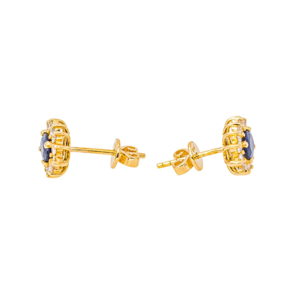 Boucles d'oreilles Puces en or jaune, saphirs et diamants - Castafiore